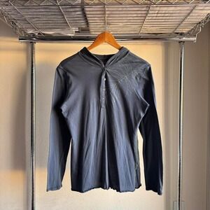 Gap Blue Hooded Wonens Pullover Henley Button Down Longsleeve